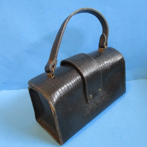 *Vintage Black Patent Croc Petite Box Satchel - Picture 4 of 7